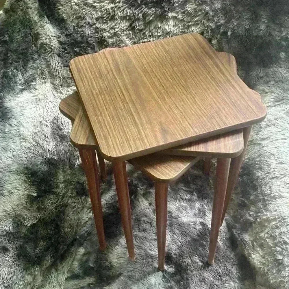 Set of  3 Mid Century Danish Modern Wood Formica Stacking Nesting
Tables - Picture 2 of 16